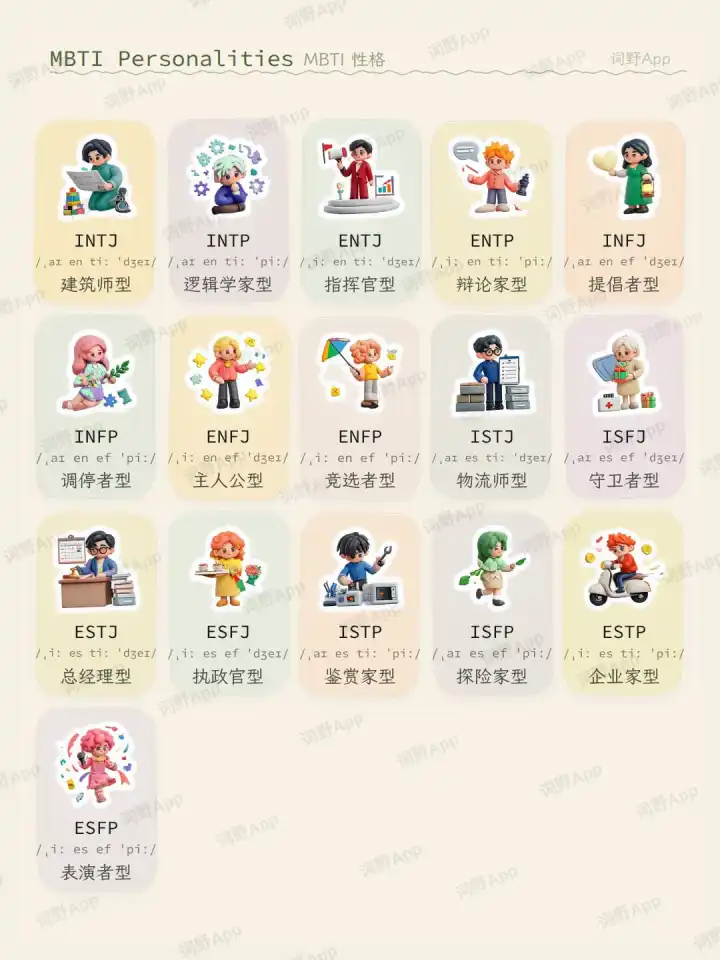 Personalidades MBTI MBTI-Persönlichkeiten theme card cover