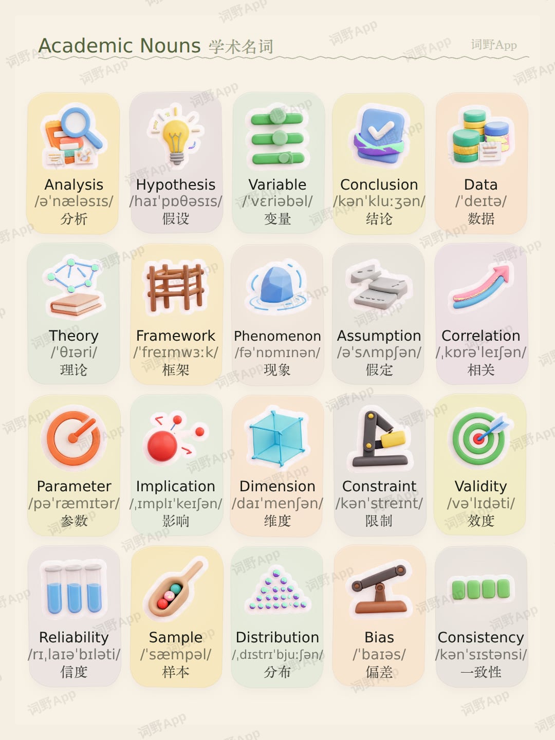Academic Nouns 学术名词 主题词卡封面