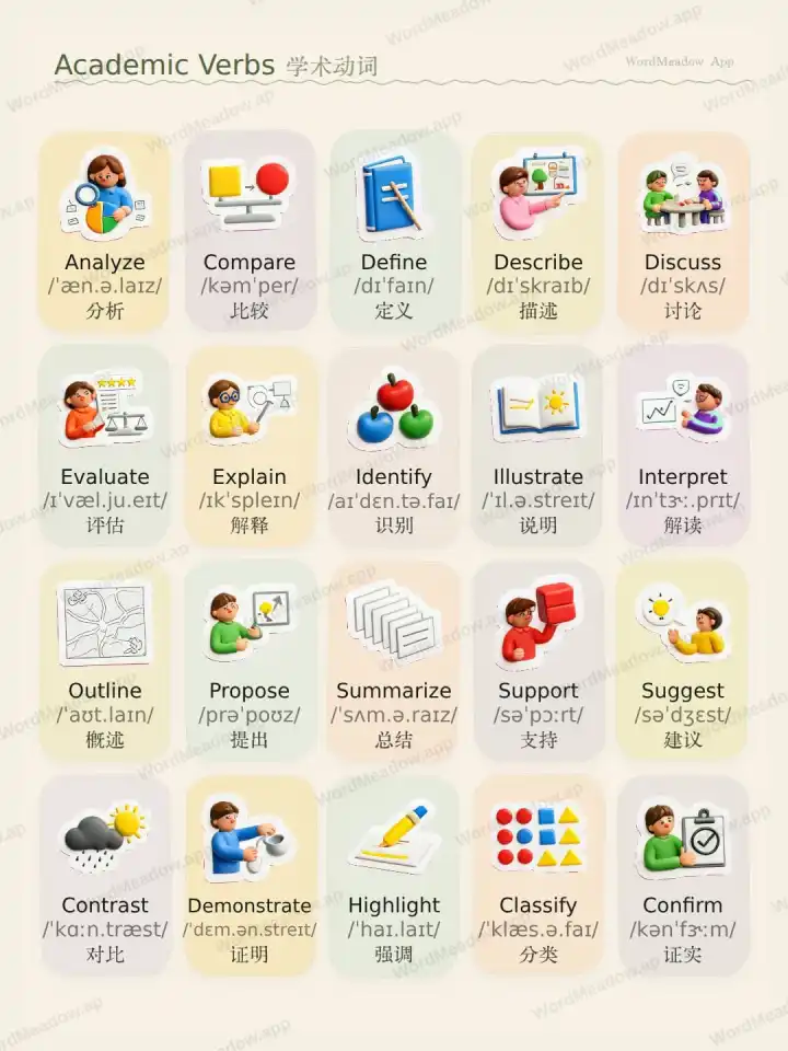 学术动词 Academic Verbs theme card cover