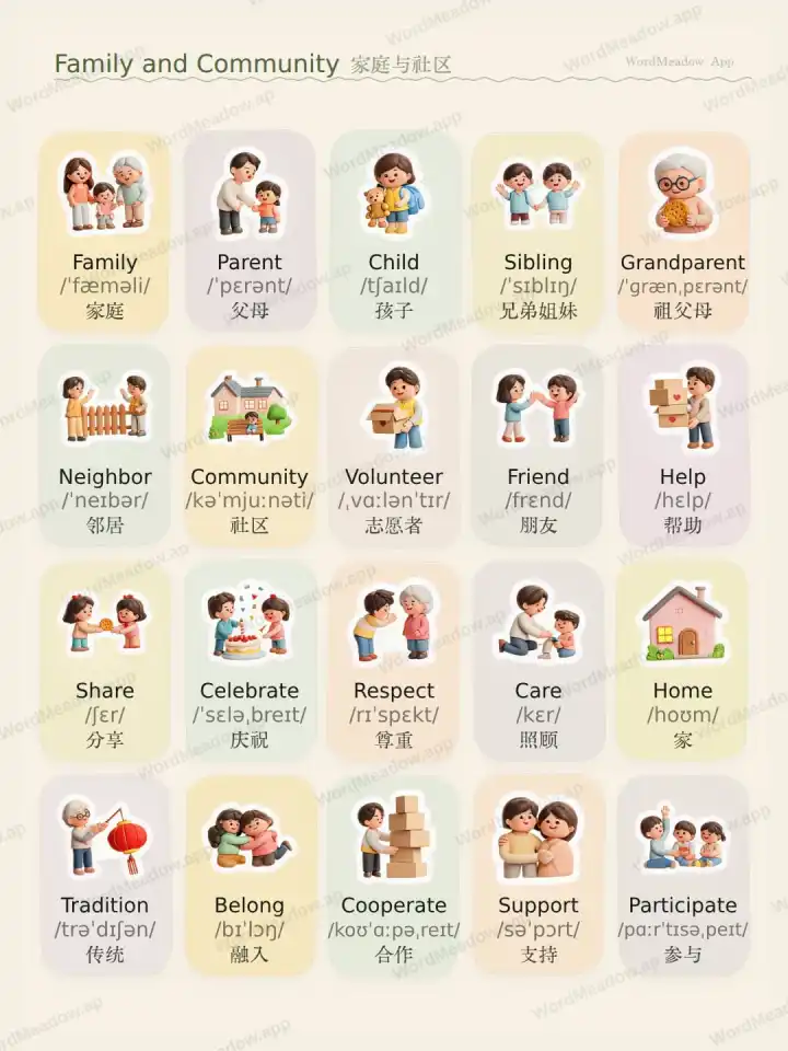 Famiglia e comunità Family and Community theme card cover