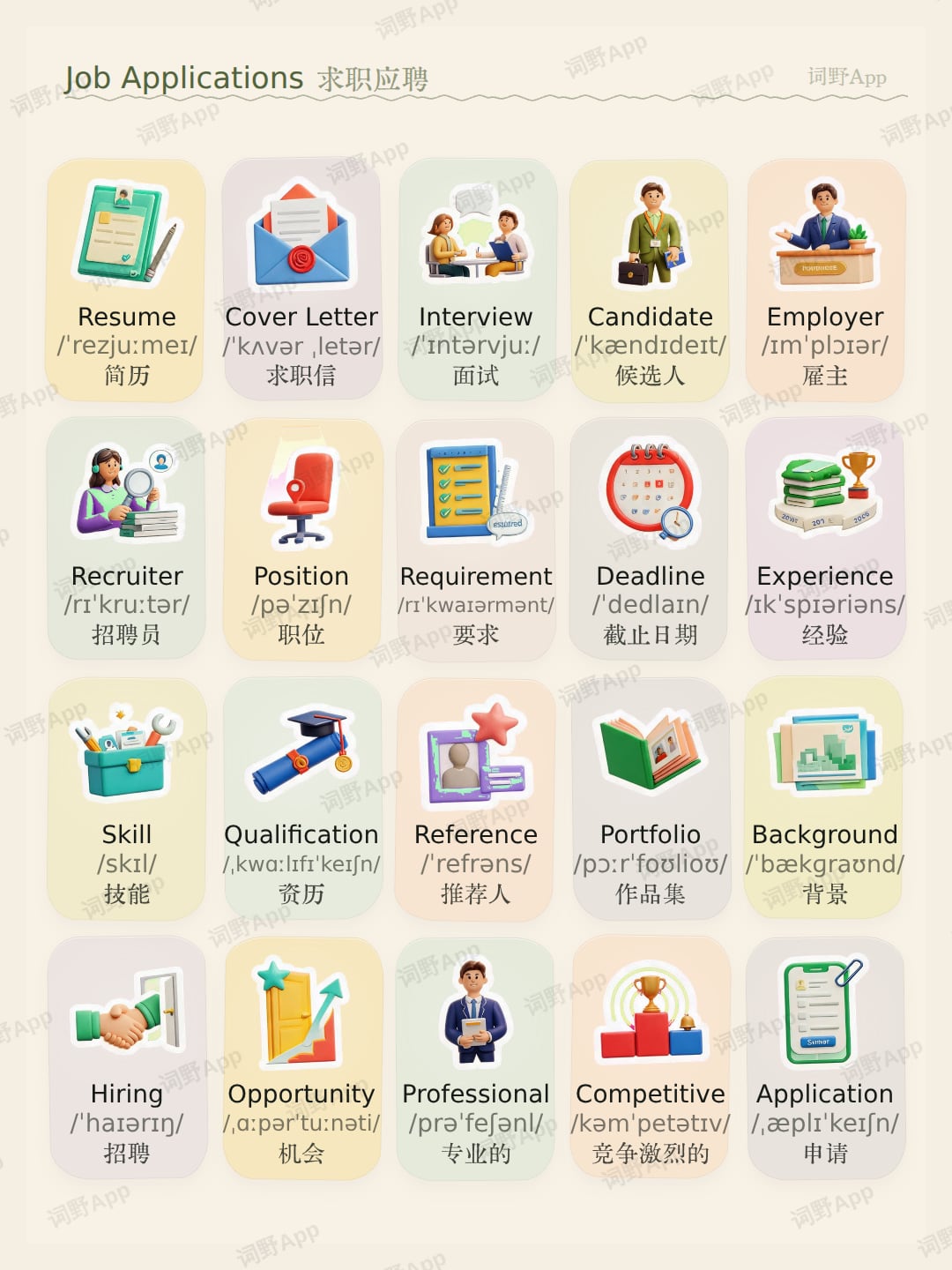 Job Applications 求职应聘 主题词卡封面