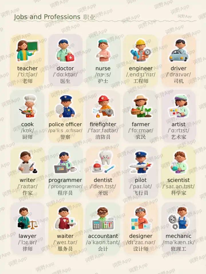 Métiers et professions Empleos y profesiones theme card cover
