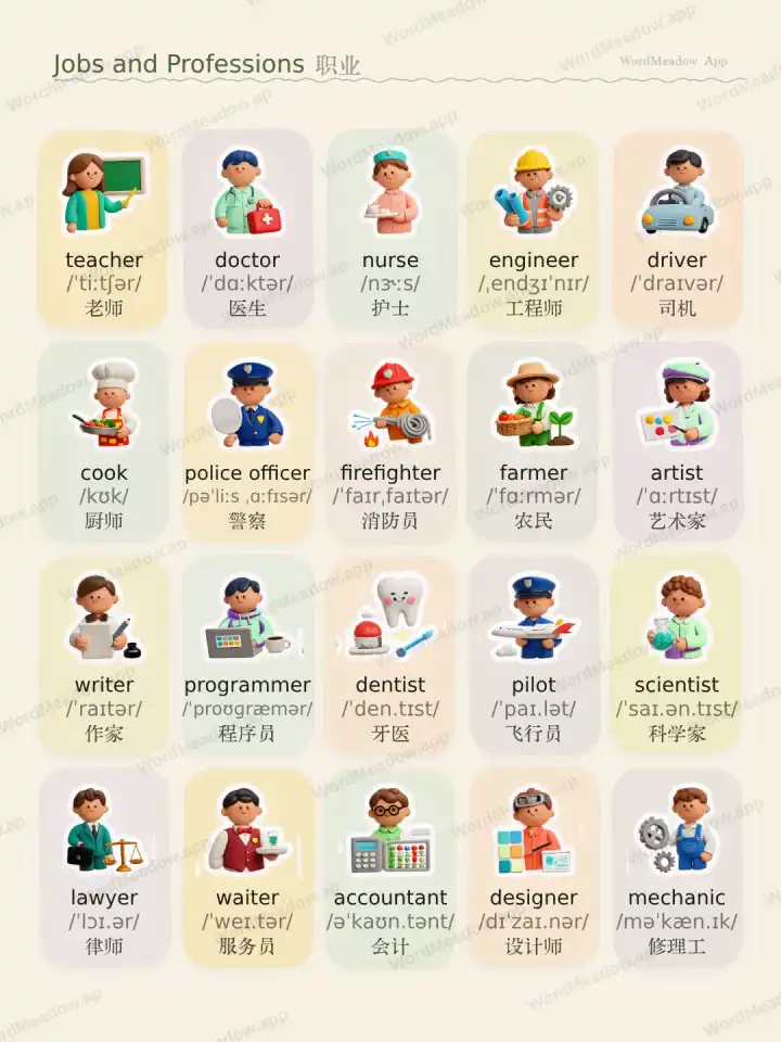 Jobs and Professions Lavori e professioni theme card cover