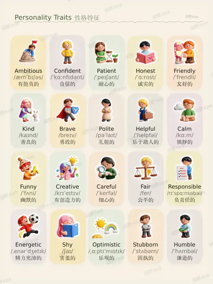 Personality Traits 性格特征 theme card cover